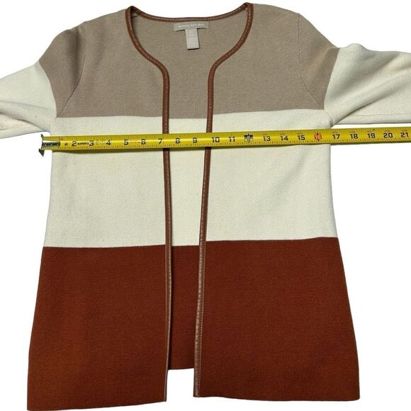 Banana Republic Silk Blend Color Block Cardigan Fall Colors Beige Dark Orange - Picture 7 of 9